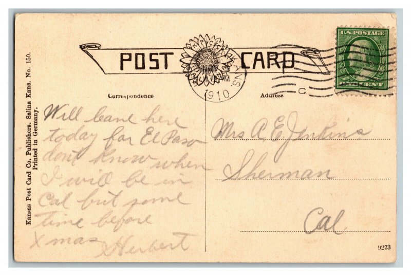 1910 Postcard First M. E. Church Herington Kansas Vintage Standard View Card