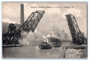 1907 Railway Bascule Bridge At 12th Street Chicago Illinois IL Antique Postcard