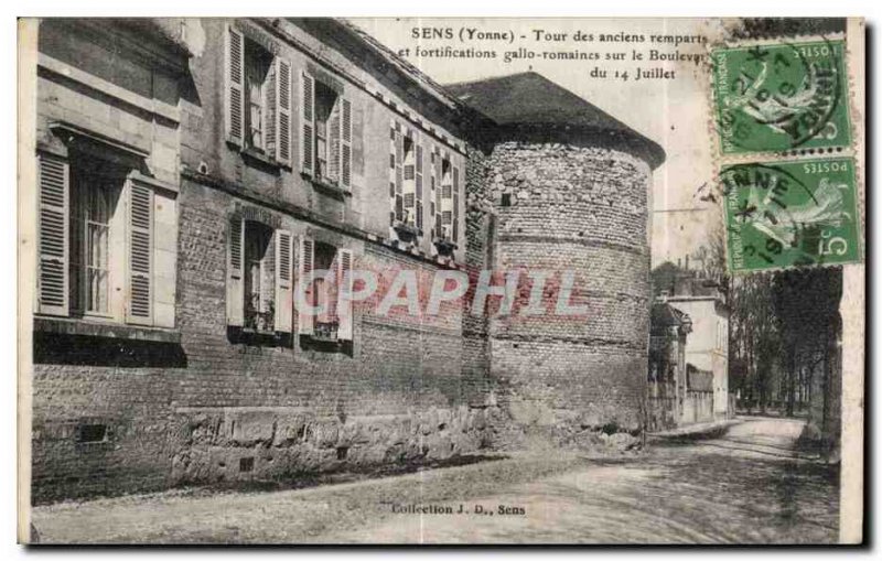 Old Postcard Sens (Yonne) Tower Ramparts and Veterans Gallo Roman fortificati...