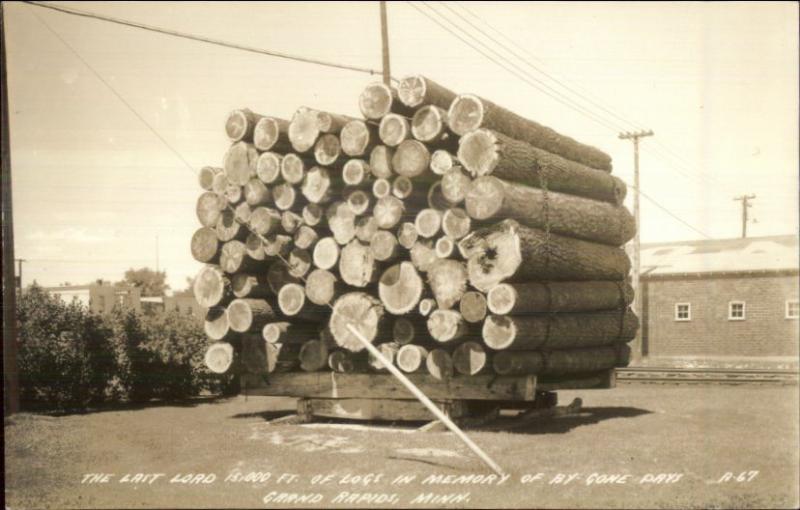 Grand Rapids MN Last Load of Logs Real Photo Postcard