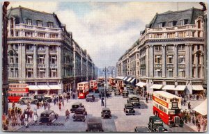 Oxford Circus London Shopping District Buses Regent & Oxxford Streets Postcard