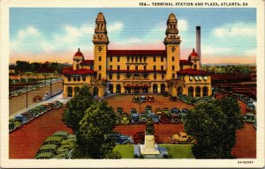 Vtg 1930s Terminal Station & Plaza Railroad Old Cars Atlanta Georgia GA Postcard