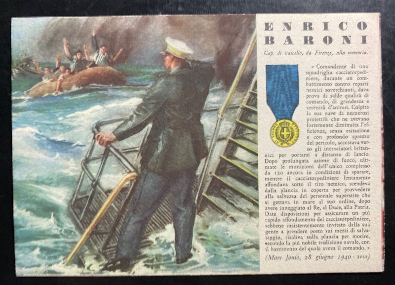 Mint Italy Patriotic Postcard WWII Gold Medal Of Military Valor Enrico Baroni 