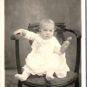 c1910s Adorable Darling Child RPPC Plush Toy Doll Charming Dress Real Photo A140