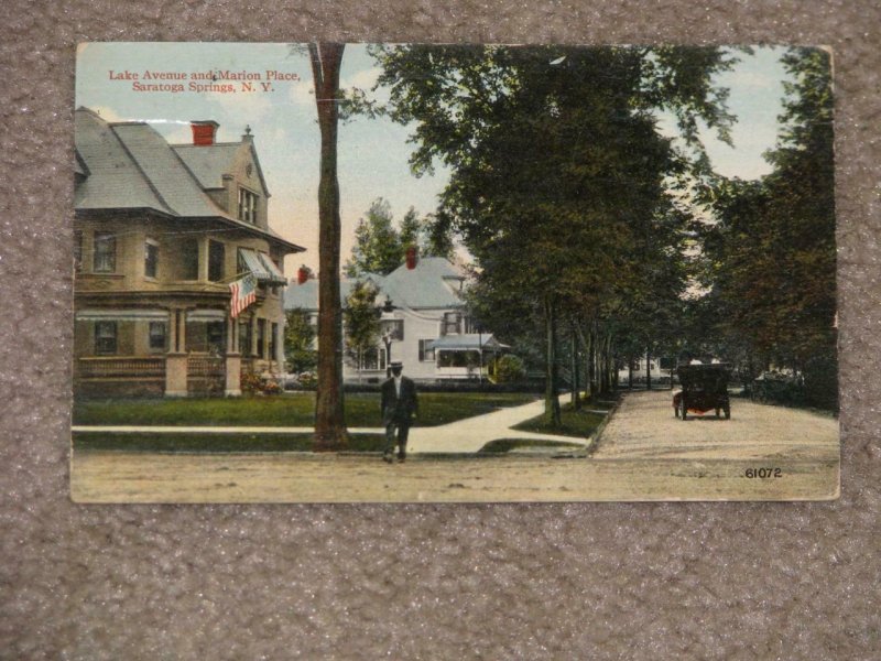 LAKE AVE. & MARION PLACE,  SARATOGA SPRINGS, N.Y. USED VINTAGE CARD