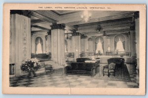 Springfield Illinois IL Postcard Lobby Hotel Abraham Lincoln c1920's Antique