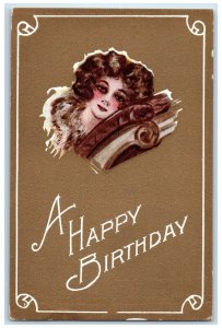c1910's Birthday Pretty Woman Curly Hair Cobb Shinn Artist Signed Postcard