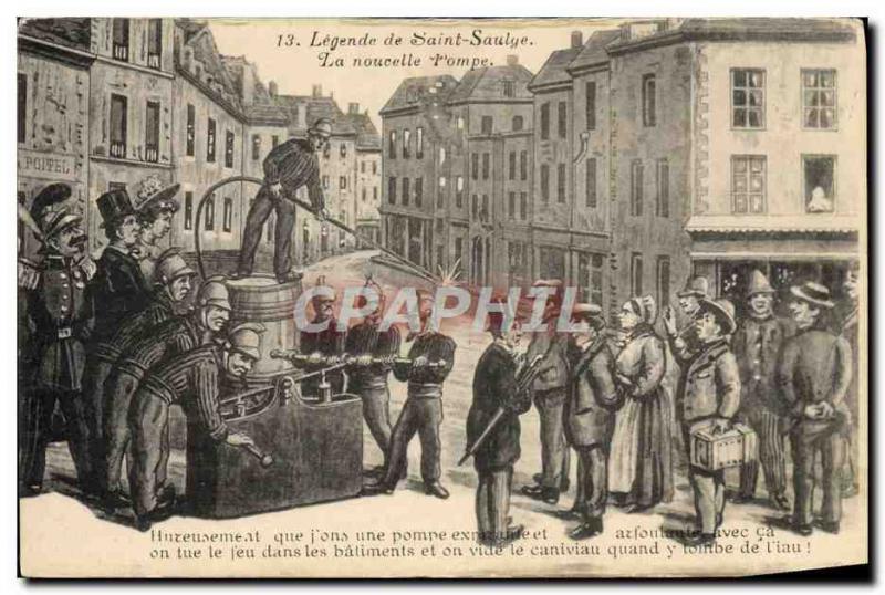 Old Postcard Firefighters Legend of Saint Saulge the new pump
