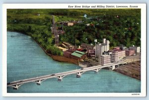 Lawrence Kansas KS Postcard Kaw River Bridge Milling District Aerial View c1940