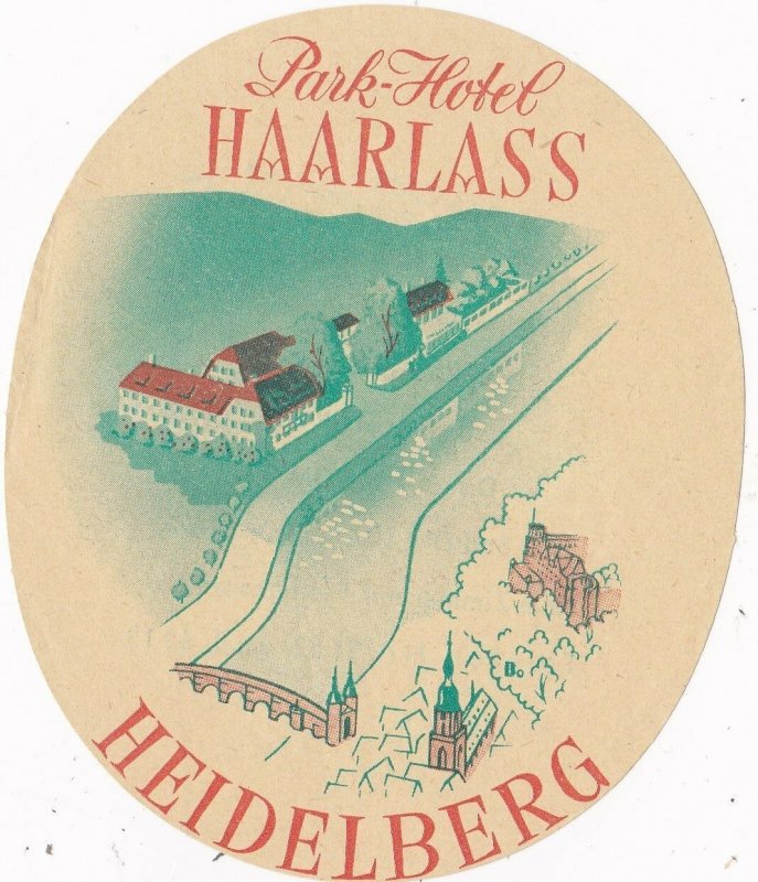 Germany Heidelberg Park Hotel Harlass Vintage Luggage Label sk2852