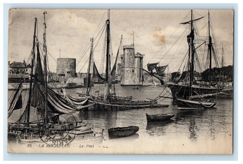 1919 Boat Scene La Rochelle Le Port France Antique Posted Postcard 