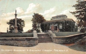 Fremont Ohio 1909 Postcard Soldiers Monument Birchard Library