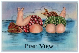 Fat Woman Postcard Big Butt Fine View Beach Scene c1930's Unposted Vintage