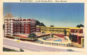 RIVERSIDE HOTEL On the Truckee River, Reno, Nevada c1940s Vintage Linen Postcard