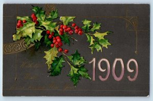 Cedar Rapids Iowa IA Postcard New Year Holly Berries Winsch Back Embossed c1910s