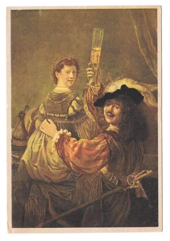 Rembrandt Self Portrait with Saskia N Gestel & Zn Eindhoven Art Postcard Sepia