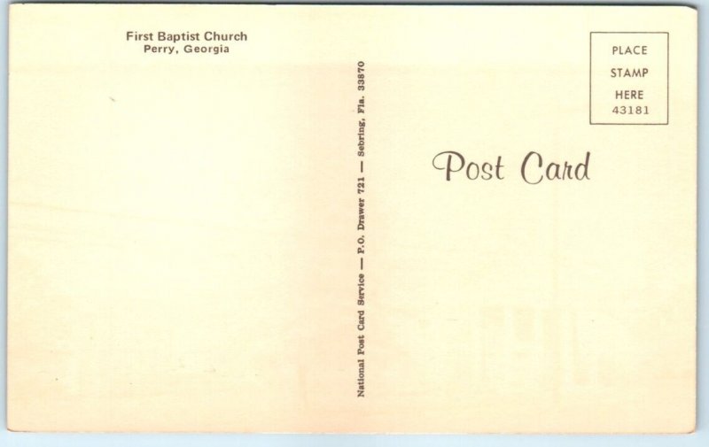 Postcard - First Baptist Church - Perry, Georgia