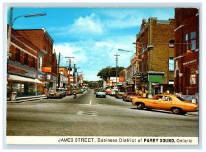c1960's James Street Business District of Parry Sound Ontario Canada Postcard