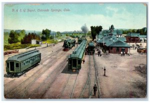 c1950 Denver Rio Grande Depot Train Station Track Colorado Springs CO Postcard