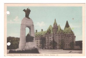 Chateau Laurier With War Memorial, Ottawa, Ontario, Vintage 1950 PECO Postcard