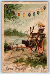 Easter Greetings Bunnies Rabbit Riding Carriage Eggs Philadelphia PA Postcard