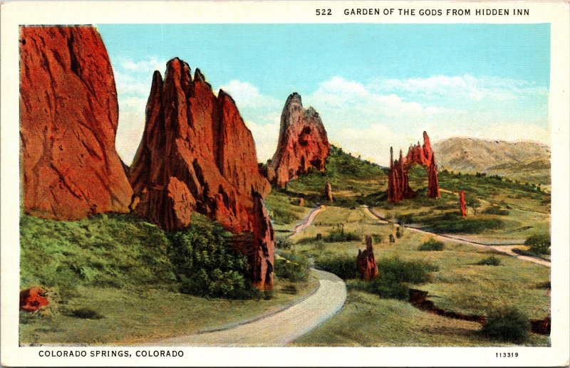 Colorado Springs CO Garden of the Gods from Hidden Inn Postcard unused 19152-30s