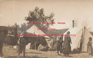 Native American Indians, RPPC, Encampment at Unknown Location, Horse, Tents