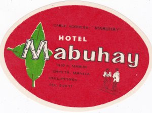 Philippines Manila Hotel Mabuhay Vintage Luggage Label sk1964