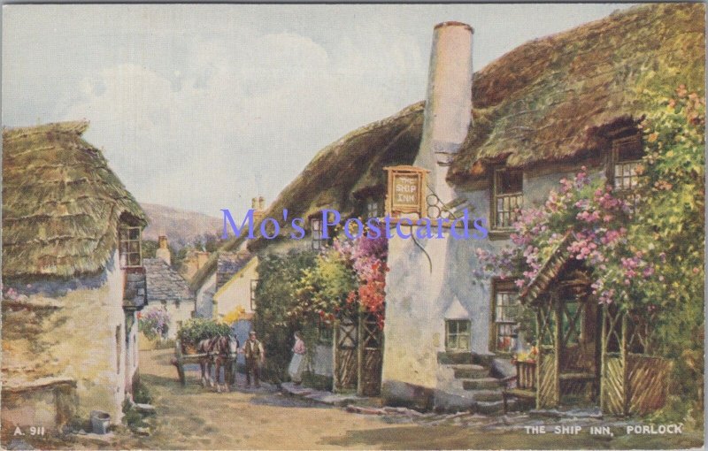 Somerset Art Postcard - Porlock, The Ship Inn. Artist Brian Gerald DC2184