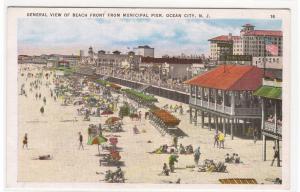 Beach Front from Municipal Pier Ocean City New Jersey linen postcard