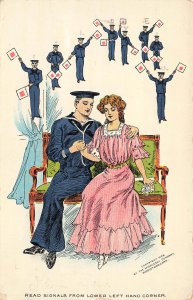 Middletown CT Sailor & Girl Friend Reading Signals 1910 Ship Cancel, Postcard