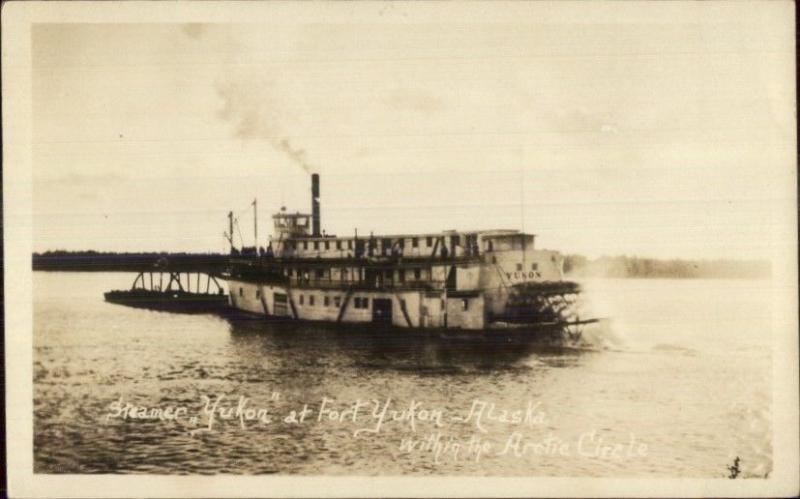 Steamer Ship Yukon at Fort Yukon AK c1920s-30s Real Photo Postcard