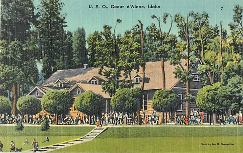 U.S.O. Coeur d'Alene Idaho ID Linen Postcard