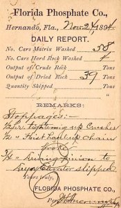 Florida phosphate company Hernando, Florida, USA Postal Cards, Late 1800's 1894 