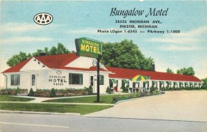 Linen Roadside Postcard; Bungalow Motel, Inkster MI Wayne County