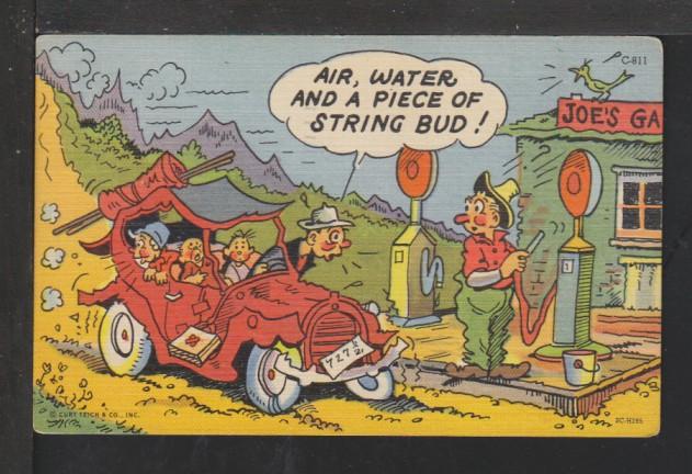 Air,Water,And a Piece of String,Car,Comic Postcard 