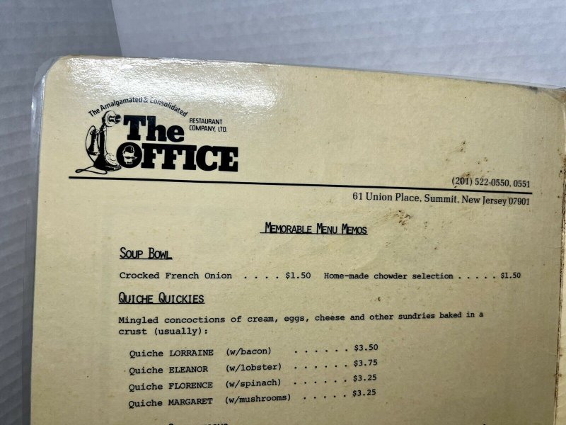 Vintage 1980s The Office Restaurant Menu Summit NJ