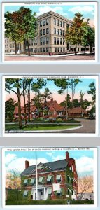 3 Postcards ELIZABETH, NJ ~ Warinanco Park, BATTIN HIGH SCHOOL, Carteret Arms