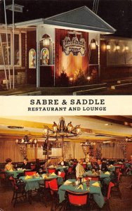 SABRE & SADDLE Restaurant, Lounge Rockford, IL Albert Pick Motel c1950s Postcard