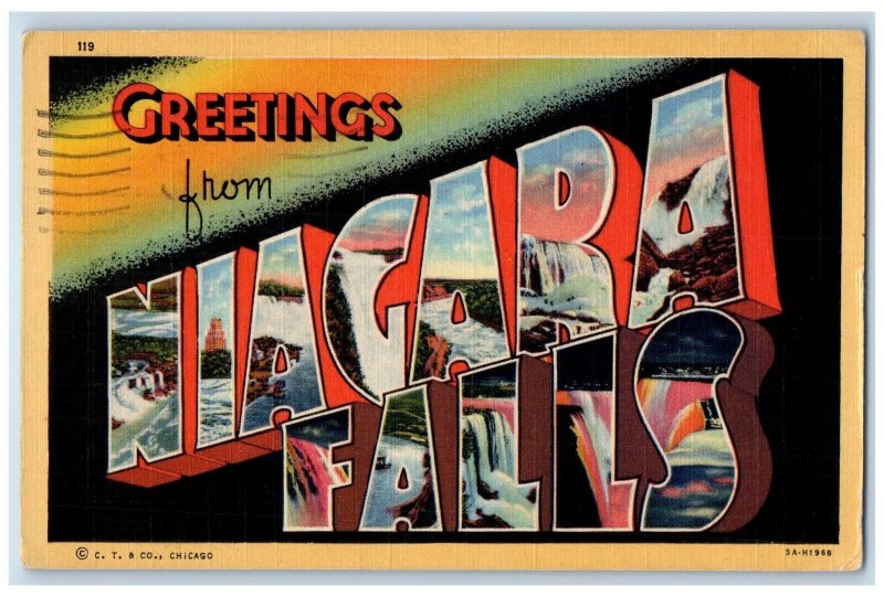 1952 Greetings from Niagara Falls NY Large Letter Multiview Postcard