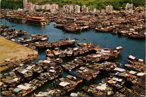 Bird's Eye View Boats Docks Aberdeen China Postcard