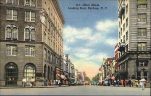 Durham North Carolina NC Main Street Linen Vintage Postcard