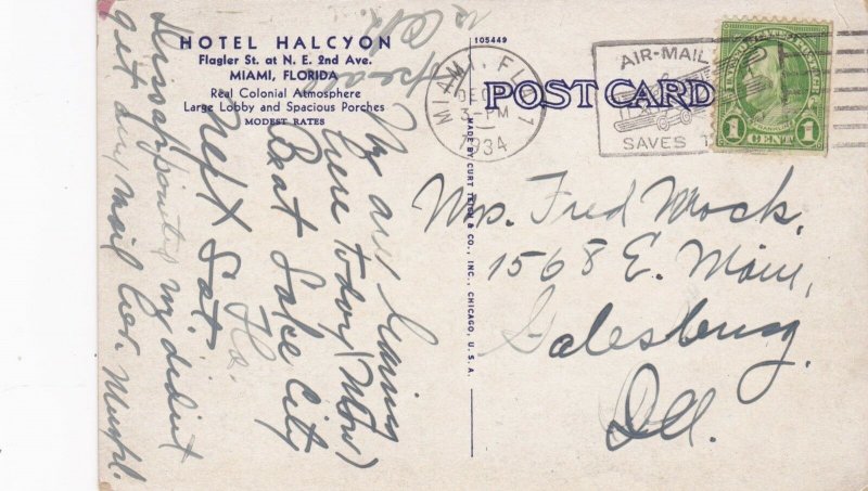 Florida Miami Hotel Kalcyon 1934 Curteich sk3998