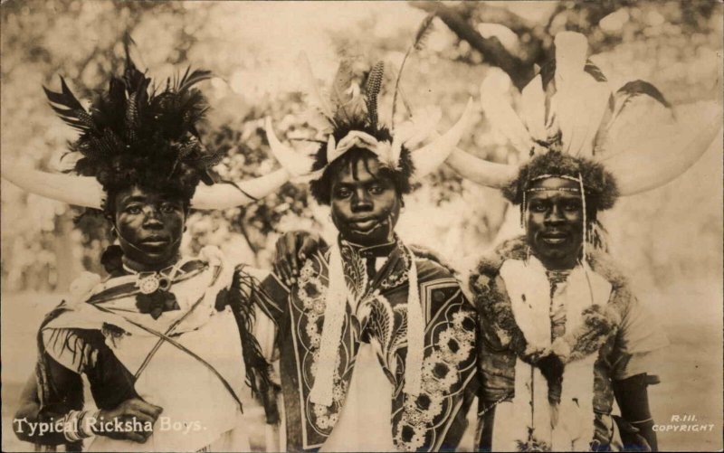 Africa Native Black Men Ricksha Rickshaw Drivers c1920 Real Photo Postcard #3