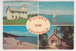 P2440, 1973 postcard historic southold L.I. ny multiview postmarked addrtesses