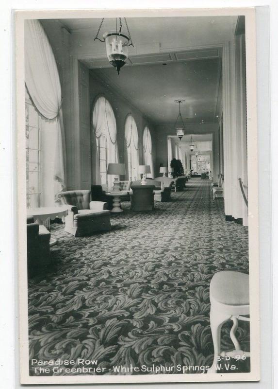 Paradise Row Interior Greenbrier Hotel White Sulphur Springs WV RPPC postcard