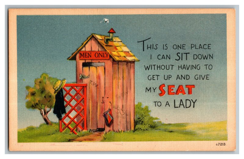 This Is One Place I Can Sit Down Outhouse Vintage Standard View Postcard 