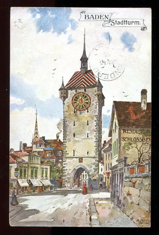 dc285 - BADEN Switzerland 1911 Stadtturm. Artist Postcard