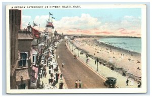 Revere Beach Mass MA Postcard A Sunday Afternoon People Car Massachusettes