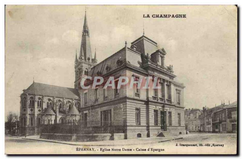 Old Postcard Bank Epernay Notre Dame Church Caisse d & # 39Epargne